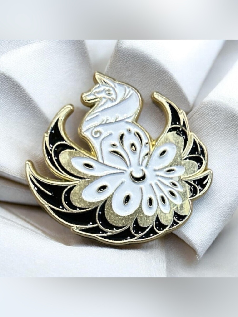 White & Black Swan Floral Enamel Pin Brooch